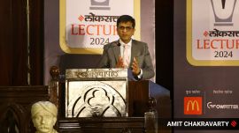 Loksatta inaugural lecture by CJI DY Chandrachud. (Express Photo by Amit Chakravarty)