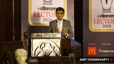 Loksatta inaugural lecture by CJI DY Chandrachud. (Express Photo by Amit Chakravarty)