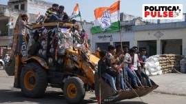 Through its unique campaign, the Congress underlined that the bulldozers, “the tools of hate” in BJP hands, were “messengers of love” in its. (Express photo by Abhinav Saha)