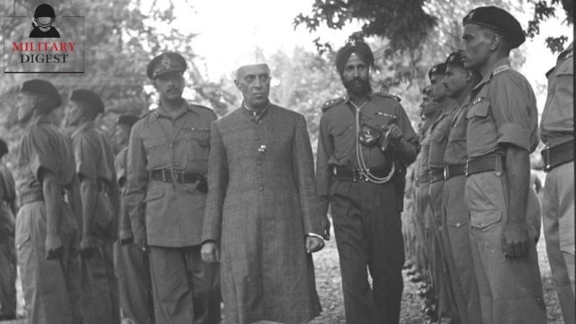 Prime Minister Jawaharlal Nehru inspecting Army troops in Srinagar soon after Independence.