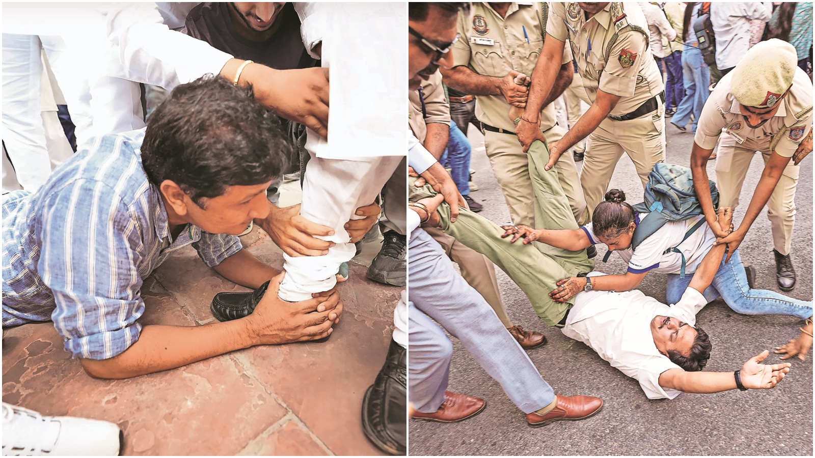 Delhi’s bus marshals, Civil Defence Volunteers appointment, Delhi buses, Saurabh Bharadwaj, Vijender Gupta, AAP protest, Delhi cm atishi, Indian express news