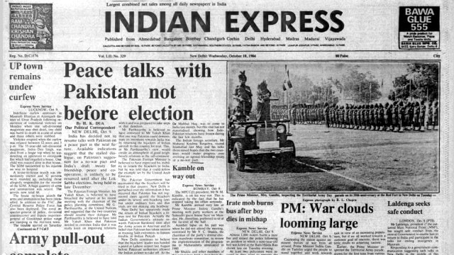 This is the beforehand   leafage   of The Indian Express published connected  October 10, 1984, Forty Years Ago.