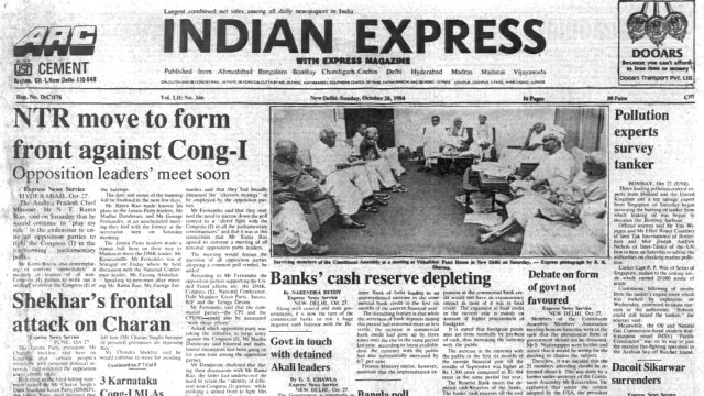 This is the beforehand   leafage   of The Indian Express published connected  October 28, 1984.