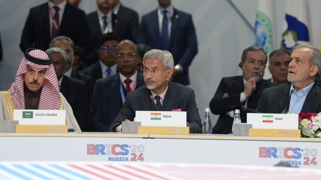 External Affairs Minister S Jaishankar at the BRICS Summit in Kazan, on Thursday. (Photo: S Jaishankar/ X)