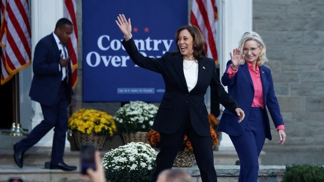 liz with kamala harris Reuters