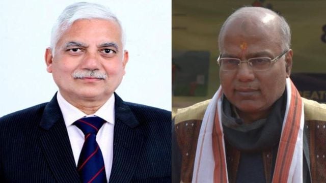 Rakesh Kumar Goyal and (R) his predecessor Satya Gopal. Both are considered adjacent  to AAP convenor Arvind Kejriwal