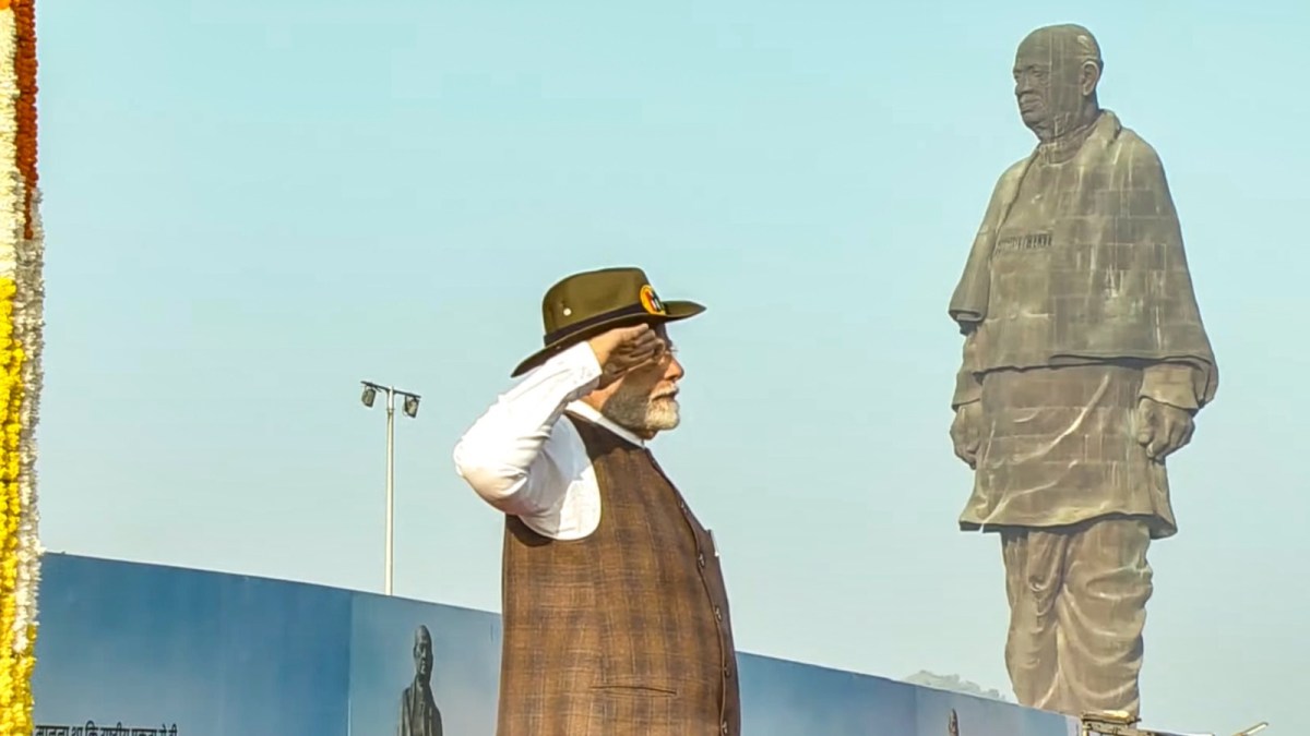 Prime Minister Narendra Modi takes salute of the Ekta Diwas Parade, statue of unity, indian express