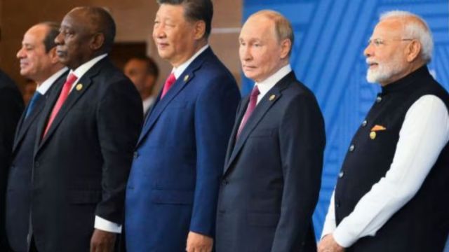 Prime Minister Narendra Modi with Russia's President Vladimir Putin, China's President Xi Jinping and other world leaders during the 16th BRICS Summit, in Kazan, Russia, Wednesday, Oct. 23, 2024. (Stanislav Krasilnikov/Photo host brics-russia2024.ru via PTI)