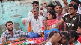 Manisha Sangwan during her poll campaign. (Express Photo)