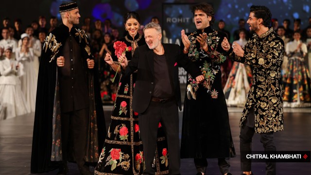 Ananya Panday gives rose to designer Rohit Bal as he grooves at the grand finale of Lakme X FDCI fashion week