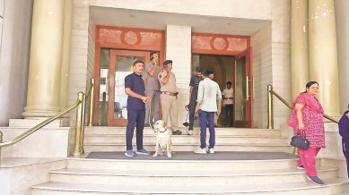 Rajkot hotels fake bomb threats, flights fake bomb threats, bomb threats, bomb threat emails, hotel evacuations, Gujarat police operation, BDDS, no explosives found, Bomb Detection Disposal Squad, massive search operation, Gujarat, Rajkot, Indian express news