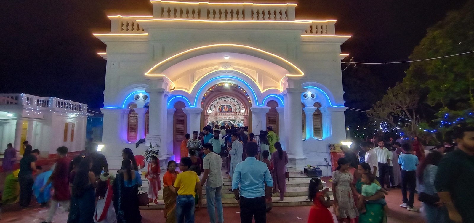 Devotees astatine  the Durgabari temple successful  Agartala. (Express photograph  by Debraj Deb)