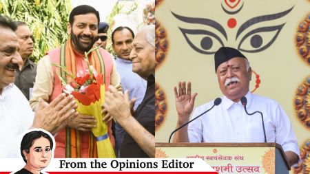 (L-R) Haryana CM Nayab Saini; RSS chief Mohan Bhagwat. (Photos: Nayab Saini; X/ PTI)