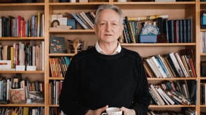 Geoffrey Hinton, a professor of computer science at the University of Toronto, at his home in Toronto, Ontario, Canada on April 24, 2023. Hinton and John Hopfield were awarded the Nobel Prize in Physics on Tuesday, Oct. 8, 2024, for discoveries that helped computers learn more in the way the human brain does, providing the building blocks for developments in artificial intelligence. (Chloe Ellingson/The New York Times)