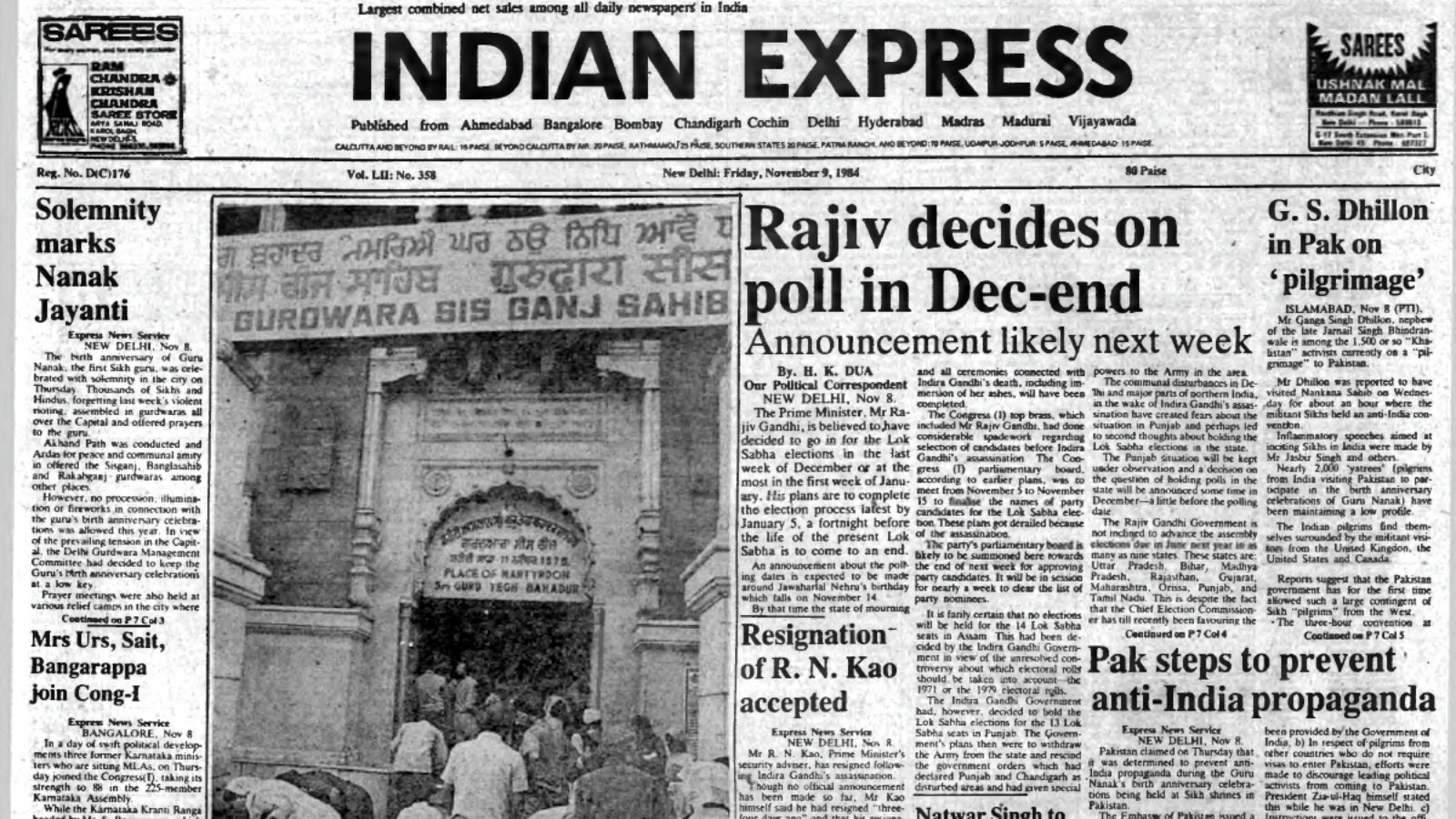 November 9, 1984, Forty Years Ago Rajiv Gandhi decides on Lok Sabha