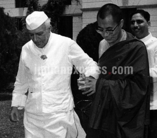 Jawaharlal Nehru with Dalai Lama on May 22, 1964. (Express Archive)