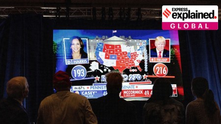 Supporters of Donald Trump watch early election results in Georgia, U.S., on November 5.