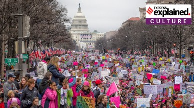 Women's March in Washington DC in 2017, soon after Donald Trump won the 2016 US Presidential elections./4b movement represenational