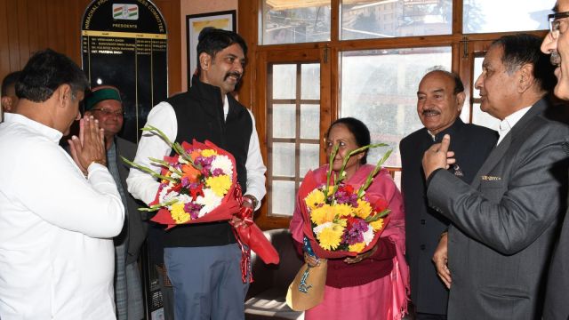 AICC observers with Himachal Congress main  Pratibha Singh, successful  Shimla, Monday. Express