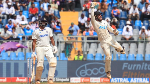 Ravichandran Ashwin reacts after being dismissed in the Wankhede Test against New Zealand. (Express Photo by Amit Chakravarty)