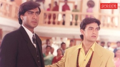 Aamir Khan and Ajay Devgn in a still from Ishq. Image Courtesy: Ishq/IMDB