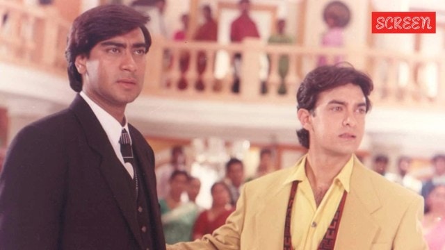 Aamir Khan and Ajay Devgn in a still from Ishq. Image Courtesy: Ishq/IMDB