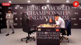 World Chess Championship: Gukesh, the 18-year-old from India, is facing China's world champion Ding Liren in Game 1 in Singapore. (PHOTO via FIDE YouTube)