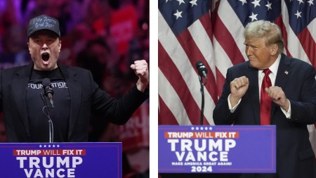 Elon Musk (LEFT) and newly-elected US president Donald Trump at campaign rallies. (AP Photo)