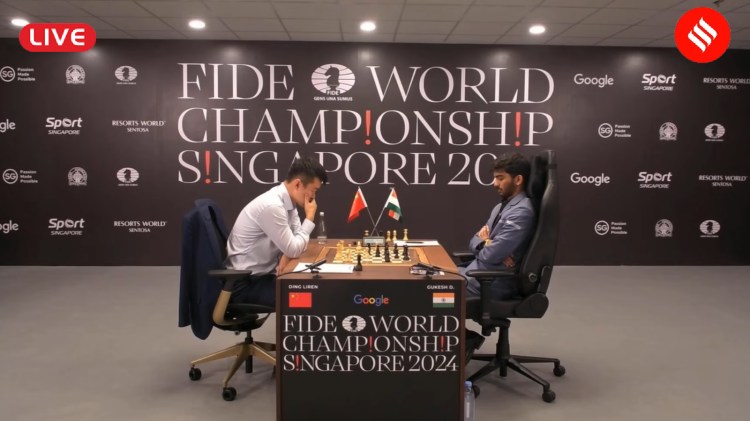 World Chess Championship 2024 Game 3 Live Updates: Catch all the live action from Game 3 of the match between Gukesh and Ding Liren. (PHOTO: Screengrab via FIDE YouTube)