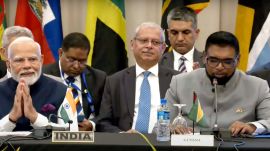 Prime Minister Narendra Modi with President of Guyana Mohamed Irfaan Ali during the India-CARICOM Summit, in Georgetown, Guyana