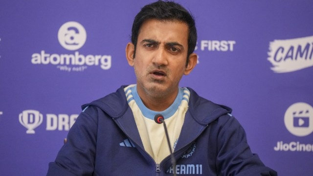 Indian cricket coach Gautam Gambhir during a pre-departure press conference before leaving for Australia tour, in Mumbai,