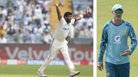 Jasprit Bumrah (LEFT) and Pakistan’s interim head coach Jason Gillespie. (PHOTOS: AP)