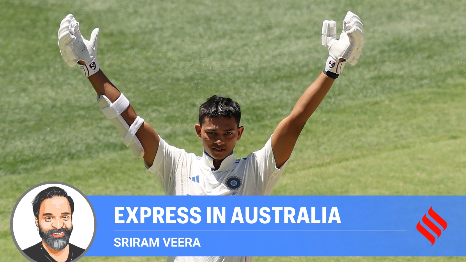 Yashasvi Jaiswal celebrates after scoring his century. (X | BCCI)