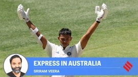 Yashasvi Jaiswal celebrates after scoring his century. (X | BCCI)