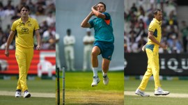 Josh Hazlewood PAT CUMMINS MITCHELL STARC AP CROP Australia's Pat Cummins (left), Josh Hazlewood and Mitchell Starc (right). (PHOTOS: AP)