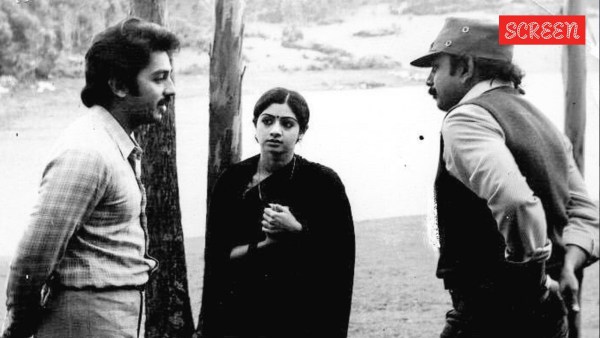 Kamal Haasan, Sridevi and Balu Mahendra from Moondram Pirai