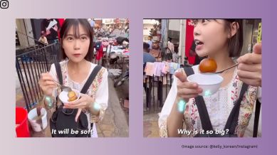 Korean woman tries gulab jamun in viral video (Image source: @kelly_korean/Instagram)