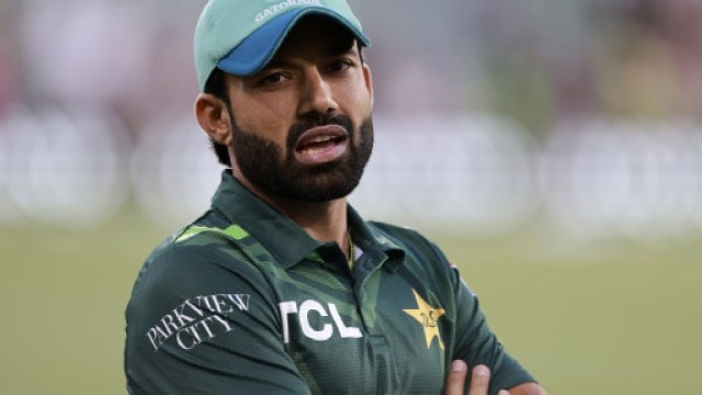 Pakistan's Mohammad Rizwan stands on the sideline after his team's win over Australia in their one day international cricket match in Adelaide, Australia, Friday, Nov. 8, 2024. (AP Photo)