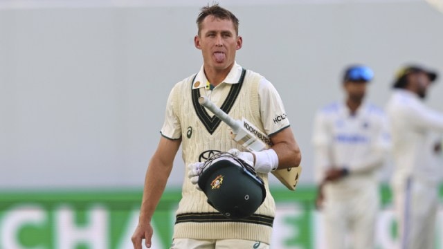 Australia's Marnus Labuschagne gestures arsenic  helium  leaves the tract  aft  losing his wicket connected  the archetypal  time  of the archetypal  cricket trial  betwixt  Australia and India successful  Perth, Australia. (AP)