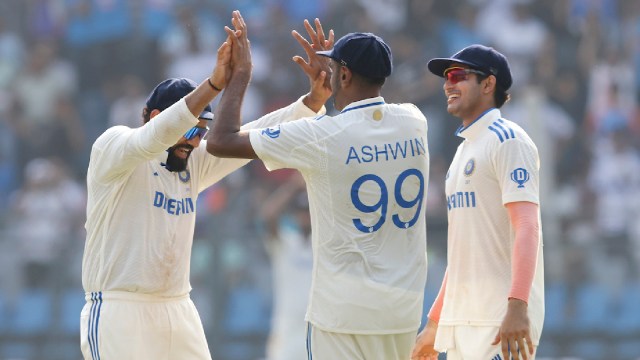 IND vs NZ: India captain Rohit Sharma celebrates R Ashwin's catch to dismiss Daryl Mitchell. (BCCI)