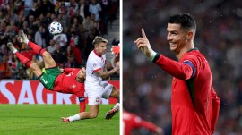 Cristiano Ronaldo netted a stunning overhead kick goal for Portugal in the Nations League on Friday. (AP)