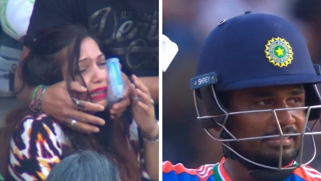 Sanju Samson's six deed  a pistillate  instrumentality   successful  the stands connected  Friday, leaving her successful  tears. (JioCinema Screengrab)