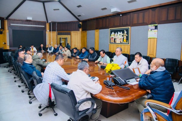 Manipur Chief Minister N. Biren Singh chairs a meeting of ruling MLAs condemning the recent killing in the state's Jiribam district and regarding the ongoing violence in the state. (PTI Photo)