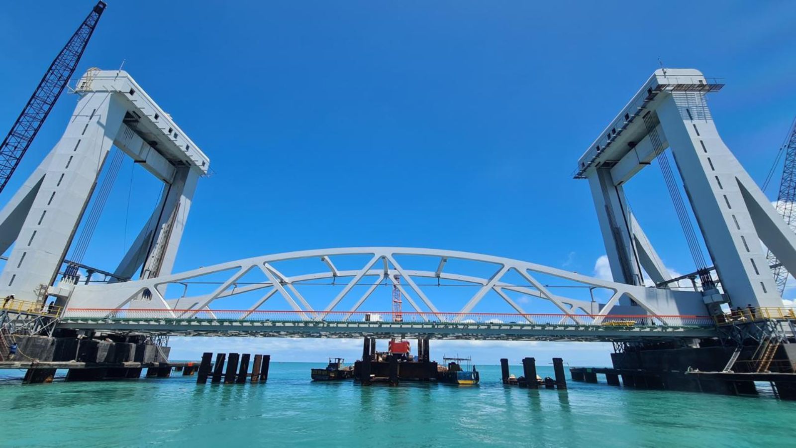 New Pamban bridge between Mandapam and Pamban station in Tamil Nadu.