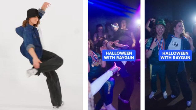 Rachael Gunn, who goes by her B-girl moniker Raygun, met fans dressed like her on Halloween and even did her now infamous kangaroo pose. (Screengrabs via Raygun Instagram)