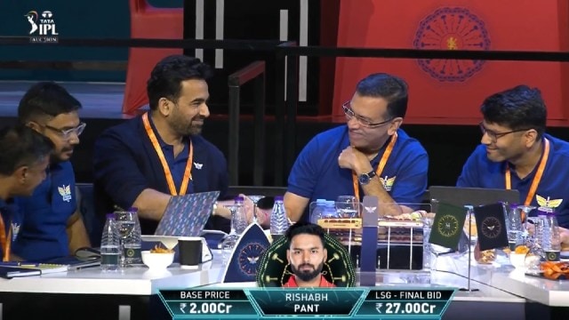 IPL Right-to-match option: The Lucknow Super Giants think tank including LSG mentor Zaheer Khan and owner Sanjiv Goenka react after managing to secure Rishabh Pant's services. (Screengrab via IPL X handle)