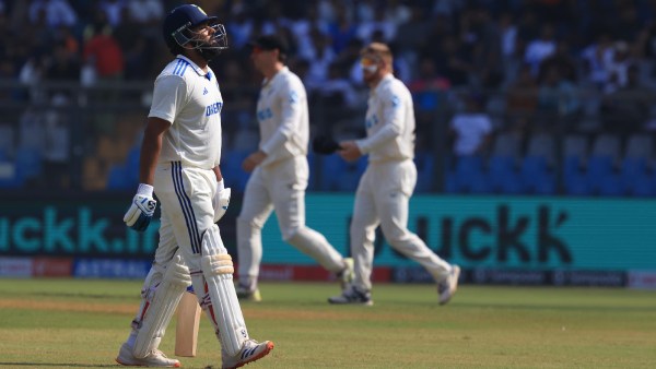 India captain Rohit Sharma reacts after being dismissed in the second innings of the third India vs New Zealand Test at the Wankhede Stadium. (Express Photo by Amit Chakravarty)