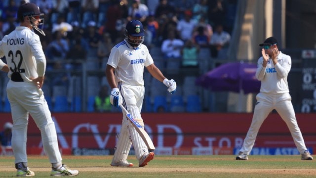 India captain Rohit Sharma reacts after being dismissed in the second innings of the third India vs New Zealand Test at the Wankhede Stadium. (Express Photo by Amit Chakravarty)