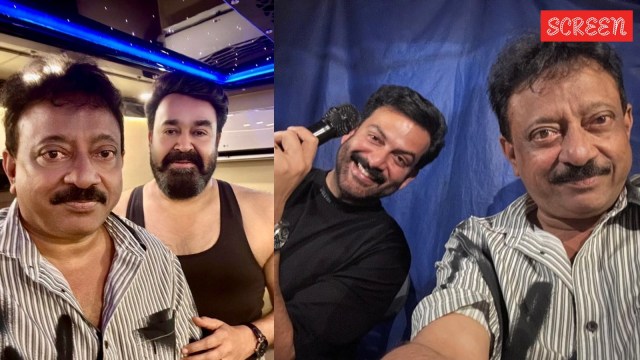 Ram Gopal Varma with Mohanlal and Prithviraj Sukumaran