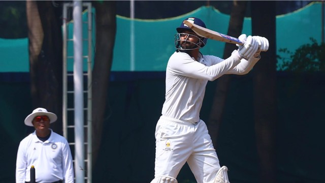 Shreyas Iyer hits a changeable  successful  the Ranji Trophy lucifer  betwixt  Orissa and Mumbai astatine  BKC. (Express Photo by Amit Chakravarty)